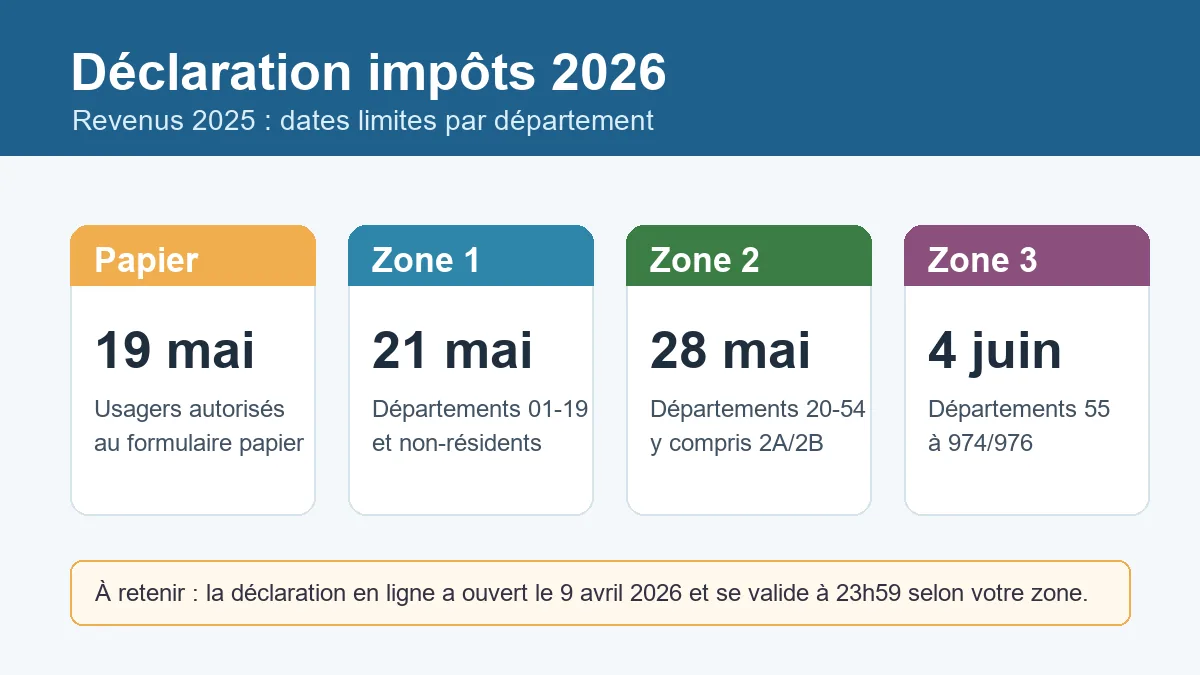 Calendrier des dates limites de déclaration impôts 2026 par département